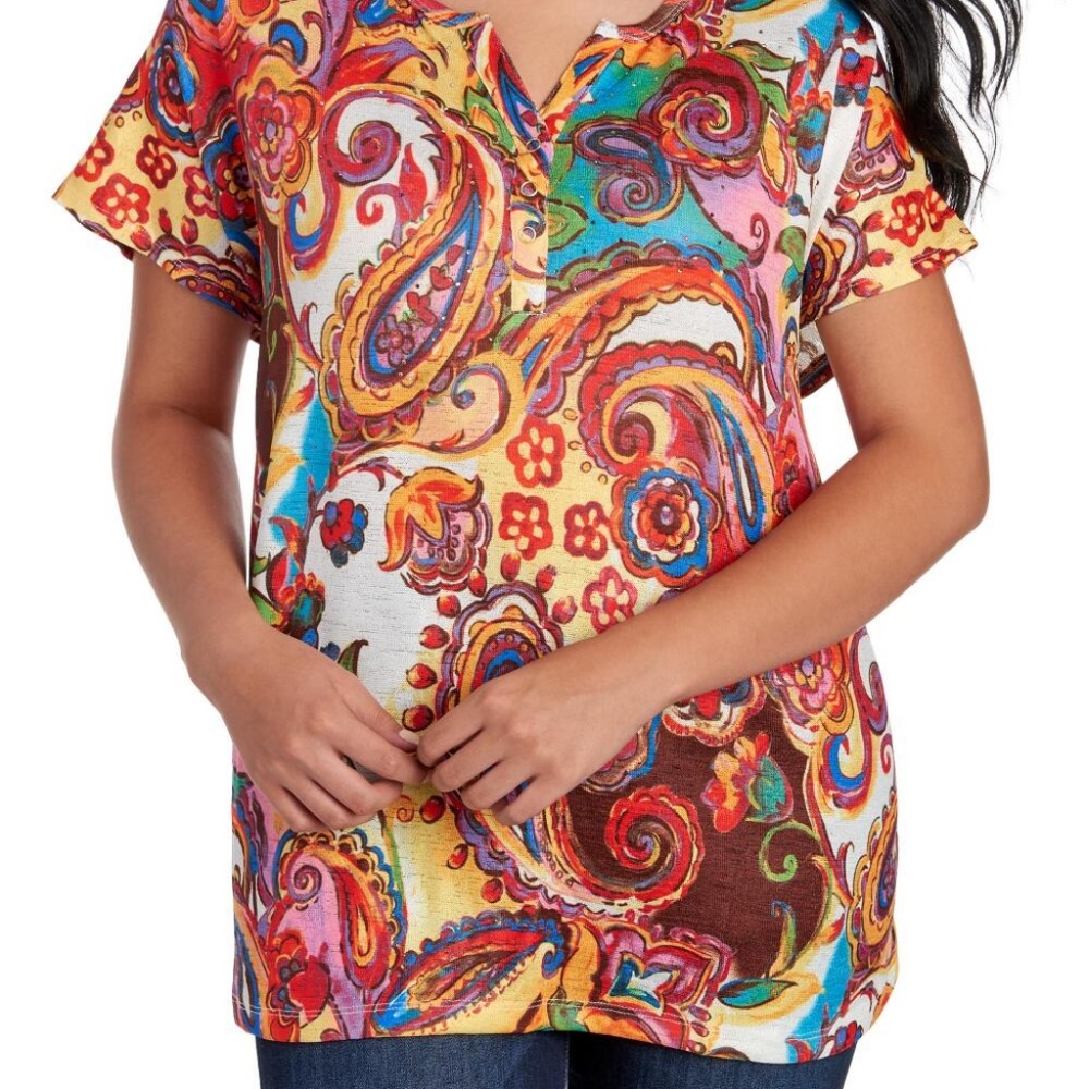 ONQUE WOMAN Women's Plus Size Paisley Rhinestone